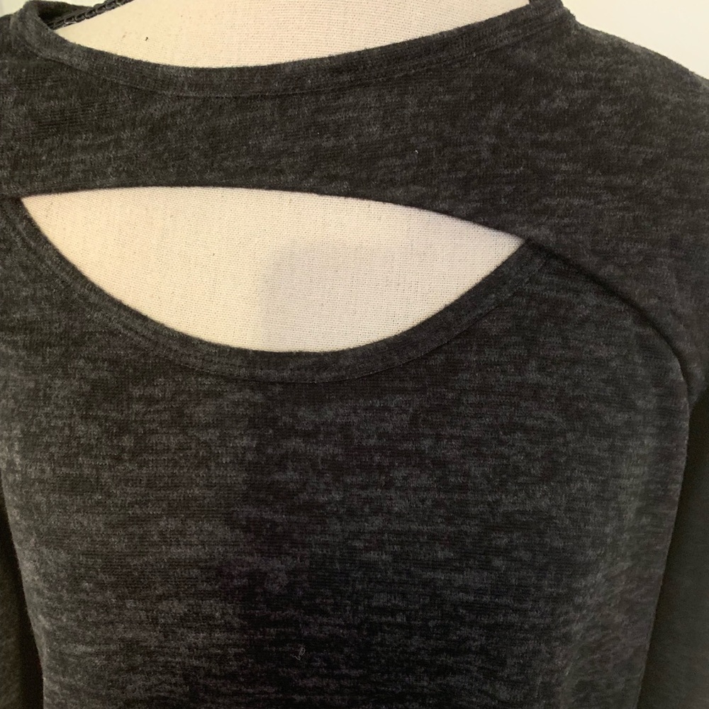 Charcoal Gray Cold Shoulder Soft Knit Top - Picture 3 of 6